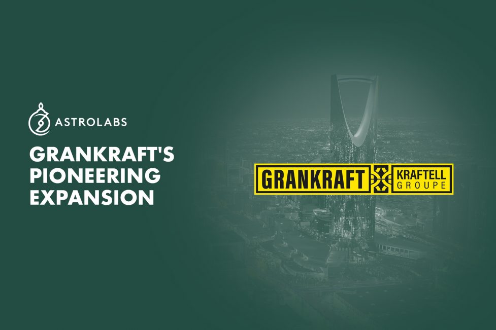 A picture of Riyadh city, with the logo of Grankraft, and a title, Grankraft pioneering expansion, focusing on how Grankraft has become a leading company in the Saudi construction market